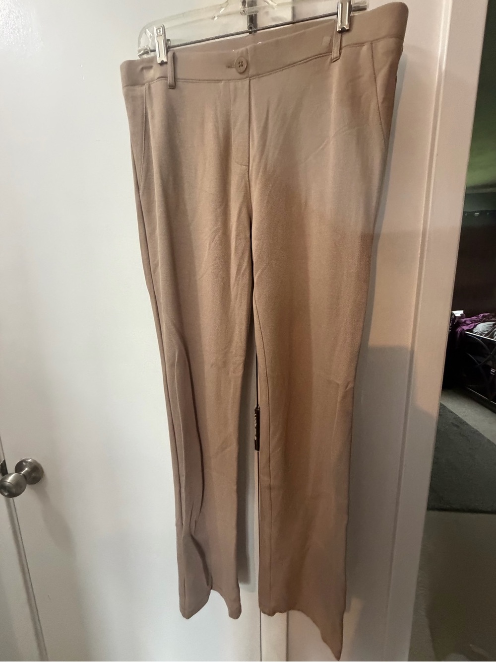 Betabrand Women's Tan Straight-Leg Trousers